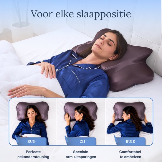 Zelrivo® Verso Vlinderkussen - Ergonomisch Hoofdkussen - Verstelbaar 4 Hoogtes Neksteun voor Nekklachten - 2 Hoezen - Voor Zijslaper Rugslaper Buikslaper - Traagschuim Memory Foam - Orthopedisch - Slaapkussen - Anti Snurk - 62x37cm