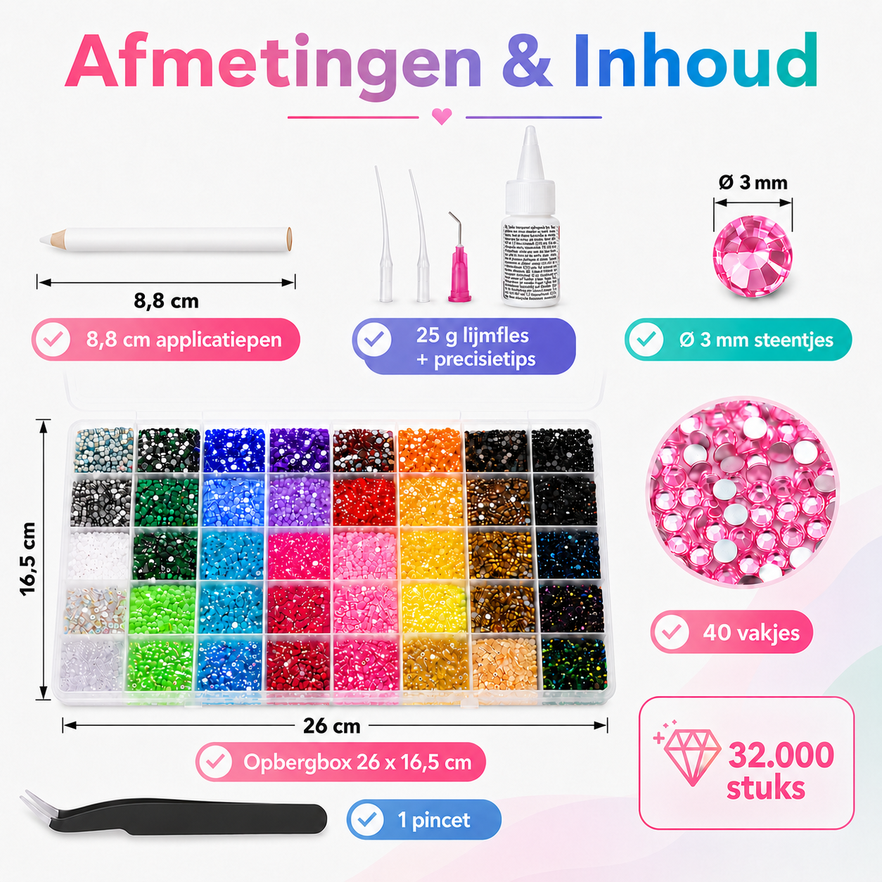 Aventry Bedazzle Kit met 32.000 Strass Steentjes, Tools, Lijm & Opbergbox