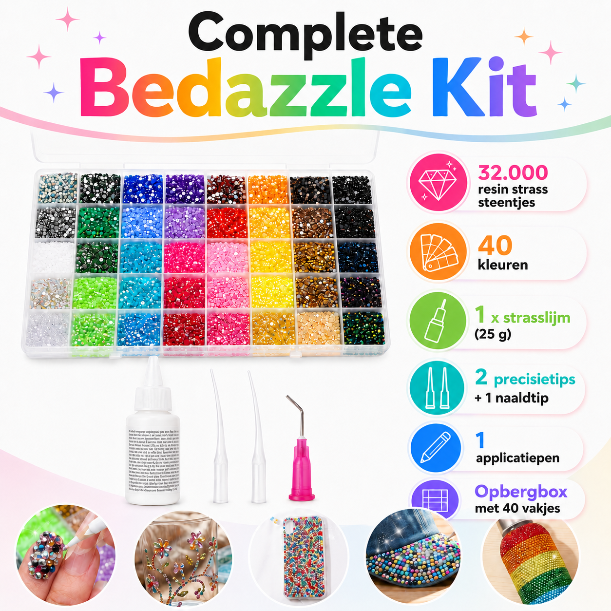 Aventry Bedazzle Kit met 32.000 Strass Steentjes, Tools, Lijm & Opbergbox