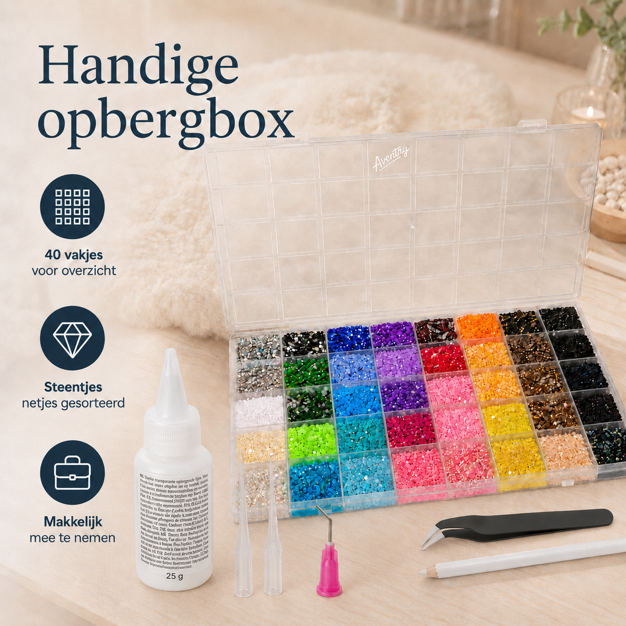 Aventry Bedazzle Kit met 32.000 Strass Steentjes, Tools, Lijm & Opbergbox