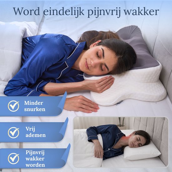 Zelrivo® Trio Vlinderkussen - Ergonomisch Hoofdkussen - 3 Zones Neksteun voor Nekklachten - Ademend - 2 Hoogtes - Voor Zijslaper Rugslaper Buikslaper - Traagschuim Memory Foam - Orthopedisch - Slaapkussen - Anti Snurk - 65x40cm