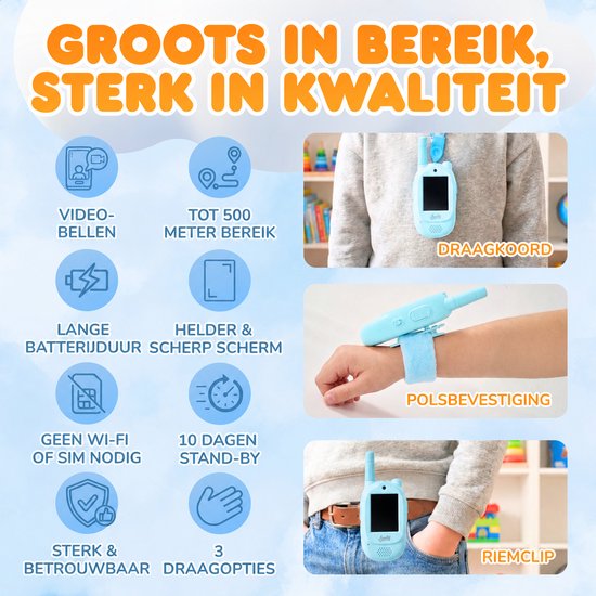 Aventry® Walkie Talkie voor Kinderen - Blauw - Video Walkie Talkie met Camera - Portofoon - Oplaadbaar - Handige Draagopties - Set van 2 Walkie Talkies - Klaar voor Gebruik - Blauw & Blauw