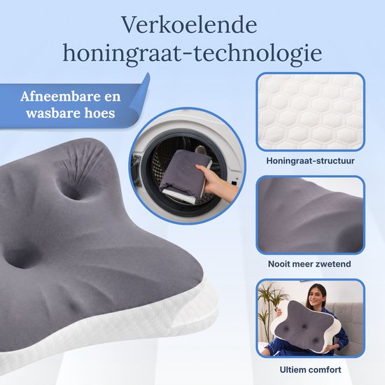 Zelrivo® Trio Vlinderkussen - Ergonomisch Hoofdkussen - 3 Zones Neksteun voor Nekklachten - Ademend - 2 Hoogtes - Voor Zijslaper Rugslaper Buikslaper - Traagschuim Memory Foam - Orthopedisch - Slaapkussen - Anti Snurk - 65x40cm