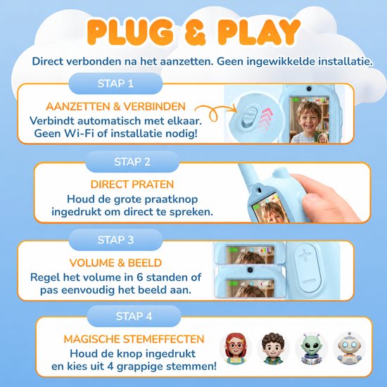 Aventry® Walkie Talkie voor Kinderen - Blauw - Video Walkie Talkie met Camera - Portofoon - Oplaadbaar - Handige Draagopties - Set van 2 Walkie Talkies - Klaar voor Gebruik - Blauw & Blauw