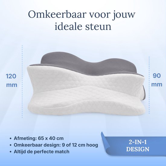 Zelrivo® Trio Vlinderkussen - Ergonomisch Hoofdkussen - 3 Zones Neksteun voor Nekklachten - Ademend - 2 Hoogtes - Voor Zijslaper Rugslaper Buikslaper - Traagschuim Memory Foam - Orthopedisch - Slaapkussen - Anti Snurk - 65x40cm