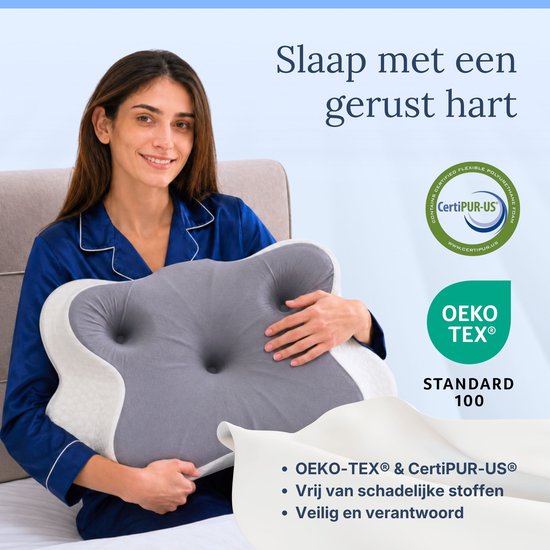 Zelrivo® Trio Vlinderkussen - Ergonomisch Hoofdkussen - 3 Zones Neksteun voor Nekklachten - Ademend - 2 Hoogtes - Voor Zijslaper Rugslaper Buikslaper - Traagschuim Memory Foam - Orthopedisch - Slaapkussen - Anti Snurk - 65x40cm