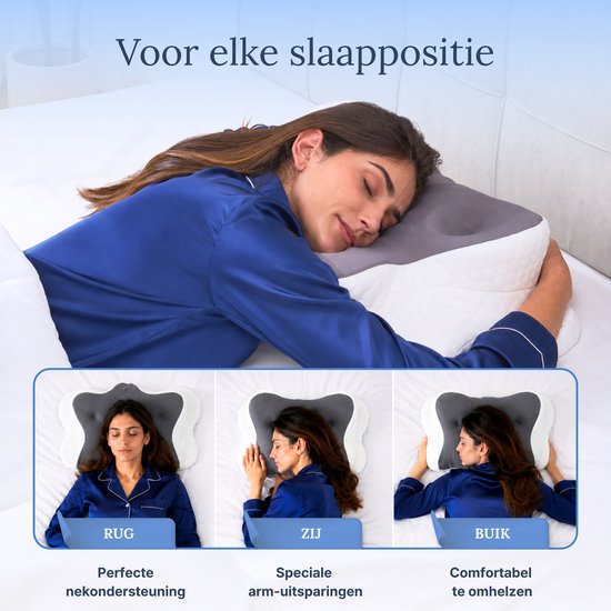 Zelrivo® Trio Vlinderkussen - Ergonomisch Hoofdkussen - 3 Zones Neksteun voor Nekklachten - Ademend - 2 Hoogtes - Voor Zijslaper Rugslaper Buikslaper - Traagschuim Memory Foam - Orthopedisch - Slaapkussen - Anti Snurk - 65x40cm
