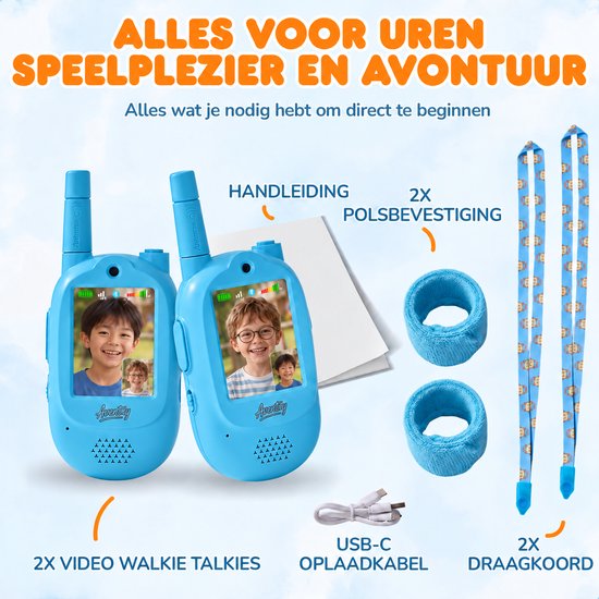 Aventry® Walkie Talkie voor Kinderen - Blauw - Video Walkie Talkie met Camera - Portofoon - Oplaadbaar - Handige Draagopties - Set van 2 Walkie Talkies - Klaar voor Gebruik - Vol Blauw & Vol Blauw