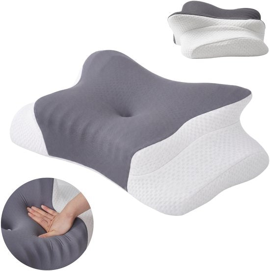 Zelrivo® Verso Vlinderkussen - Ergonomisch Hoofdkussen - Verstelbaar 4 Hoogtes Neksteun voor Nekklachten - 2 Hoezen - Voor Zijslaper Rugslaper Buikslaper - Traagschuim Memory Foam - Orthopedisch - Slaapkussen - Anti Snurk - 62x37cm